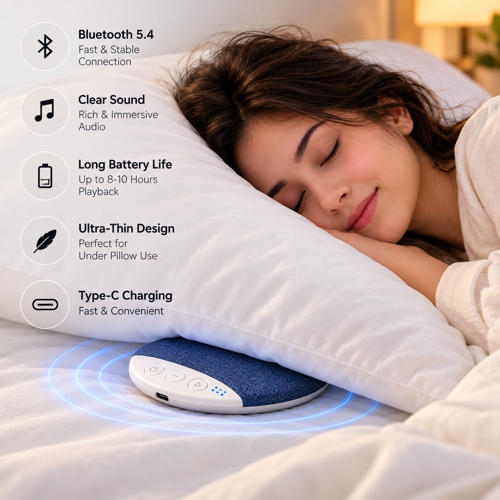 Snoozy™ Bluetooth Pillow Speaker | Ultra-Thin Sleep & Relaxation Speaker