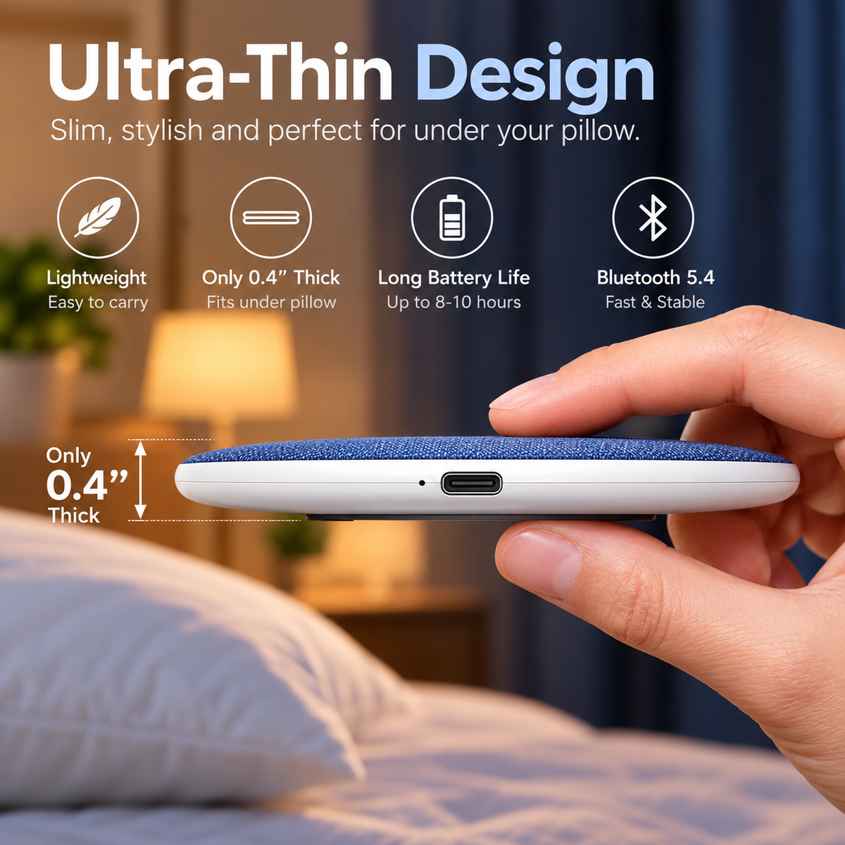 Snoozy™ Bluetooth Pillow Speaker | Ultra-Thin Sleep & Relaxation Speaker